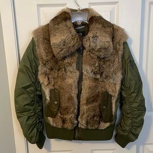 Women’s Ecko Red rabbit fur bomber jacket